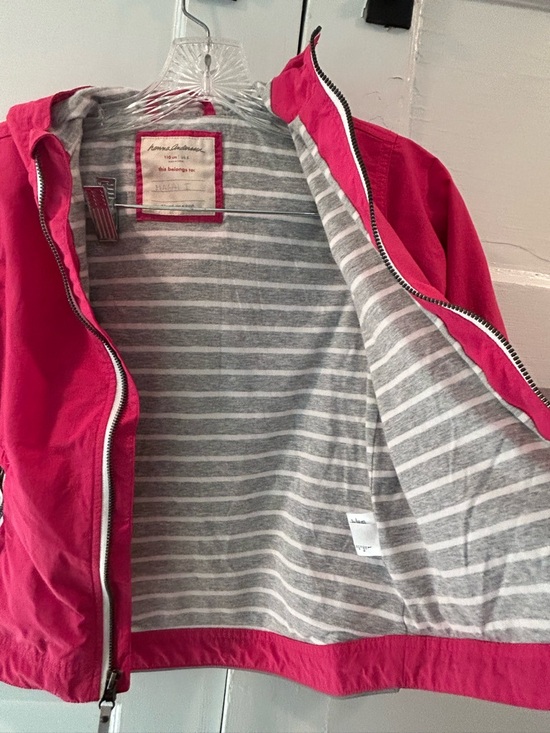 Hanna Andersson Gray and Hot Pink Striped Hooded Rain Jacket - Picture 6 of 9